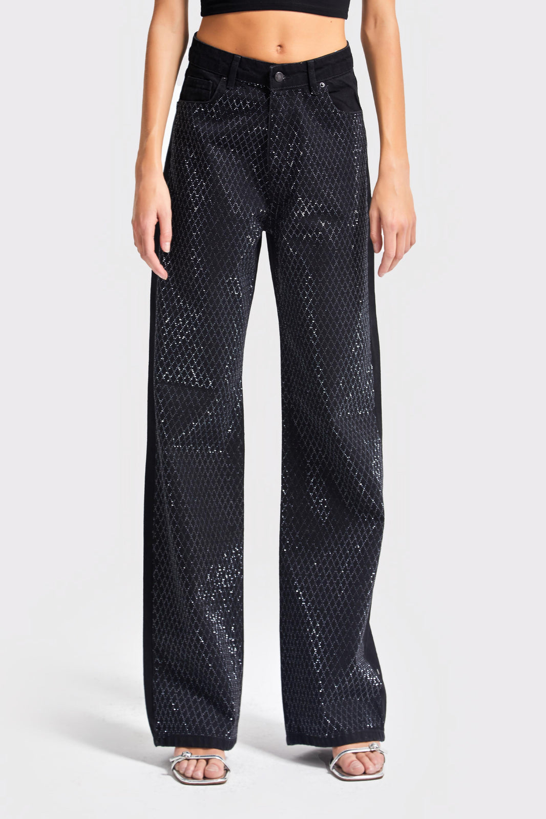 EMMA Rhinestone Straight High Rise Jeans - Graphite
