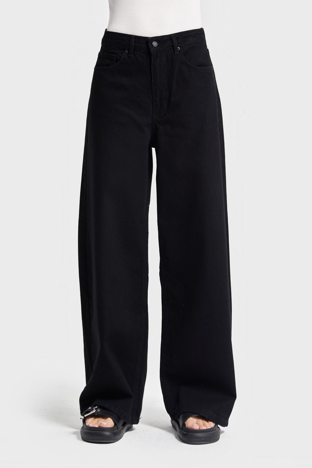 Baggy Mid Rise Jeans - JET BLACK