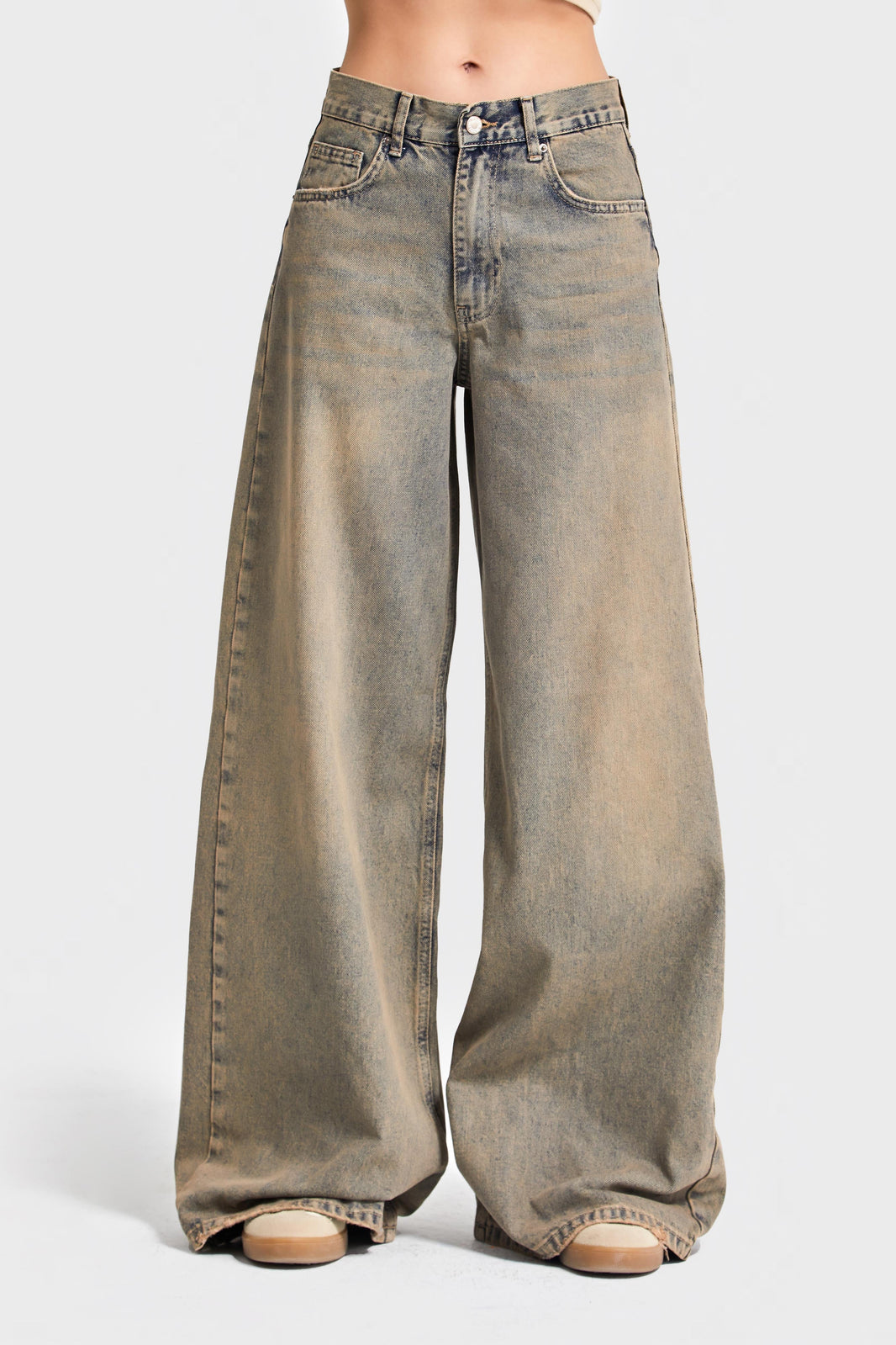 ELENA Palazzo Mid Rise Jeans - Bleached