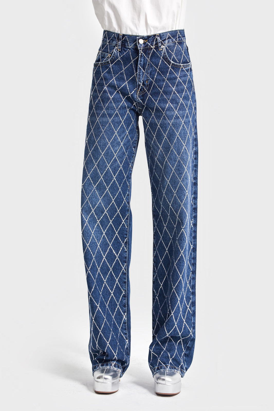 Rhinestone Loose High Rise Jeans