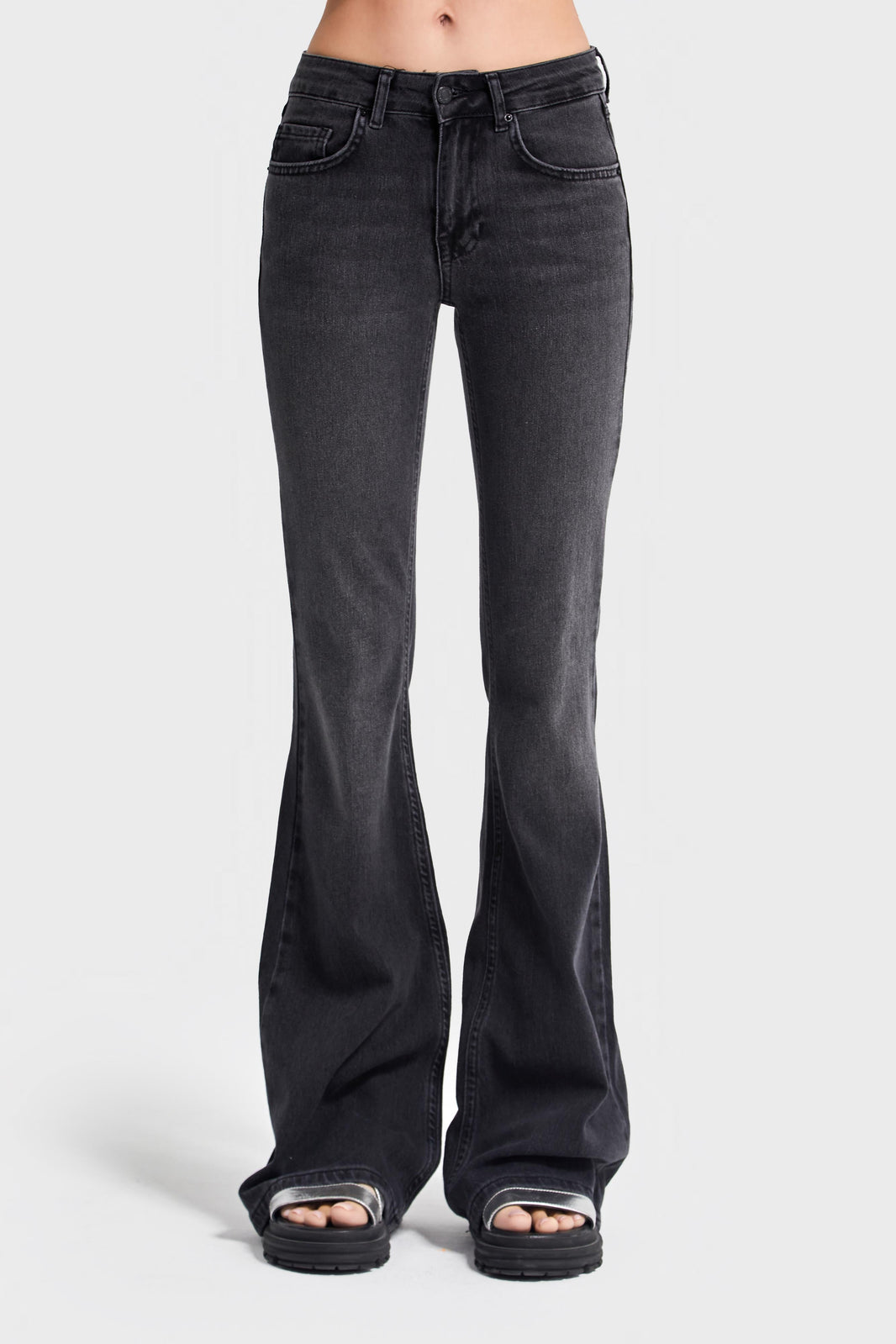 Flare Mid Rise Jeans - Stone
