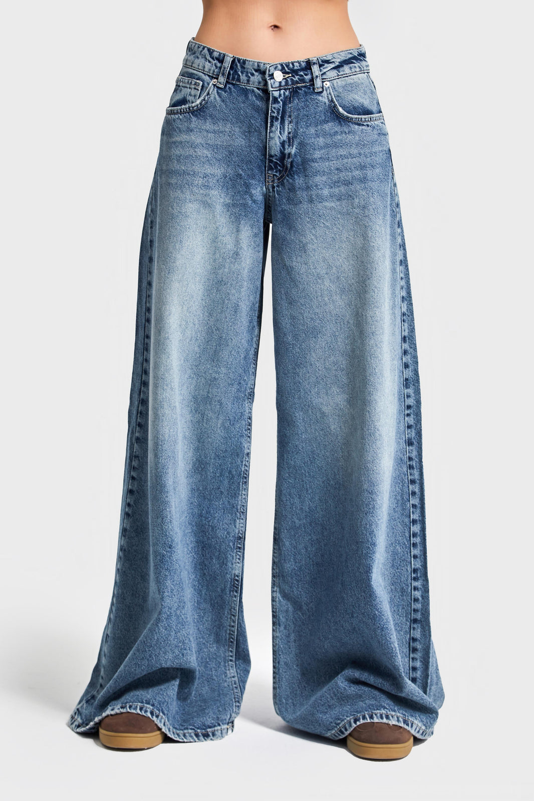 ELEPHANT LEG LOW RISE JEANS - CORNFLOWER
