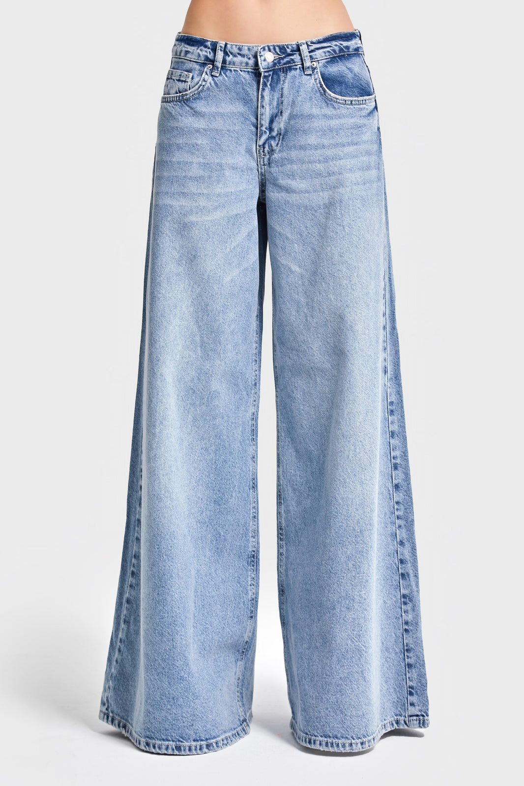 ELEPHANT LEG LOW RISE JEANS - AQUA