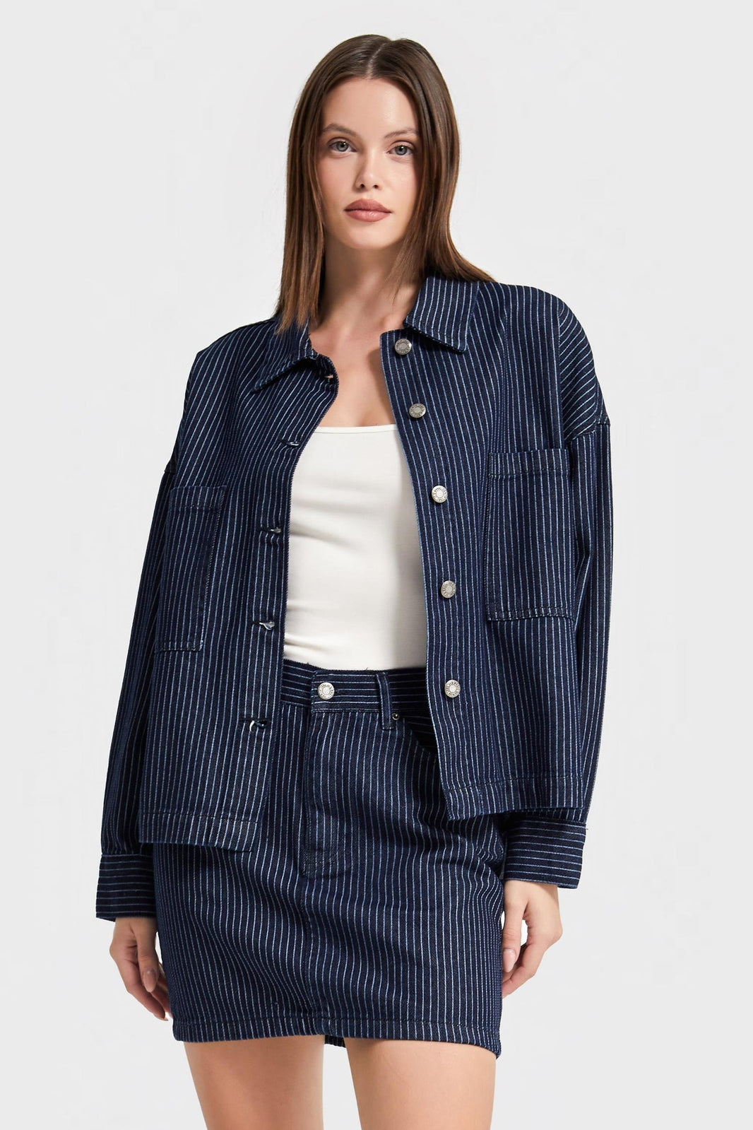 Oversized Pinstriped Denim Shirt