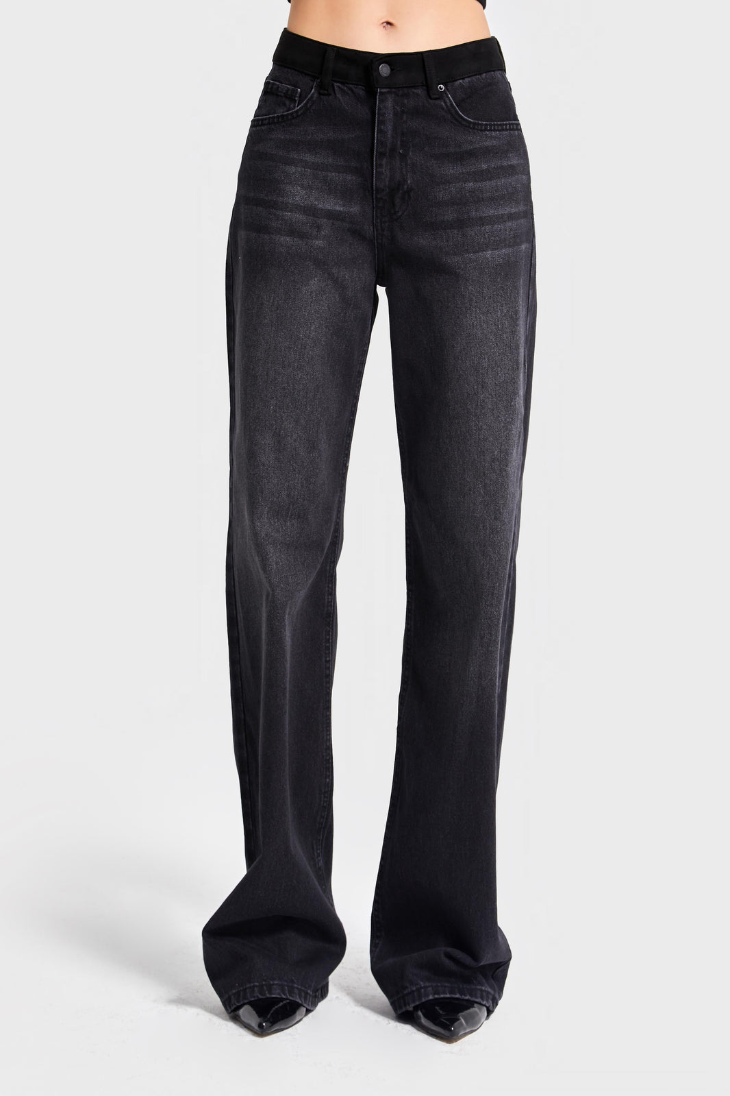 Wide Mid Rise Jeans - Slate