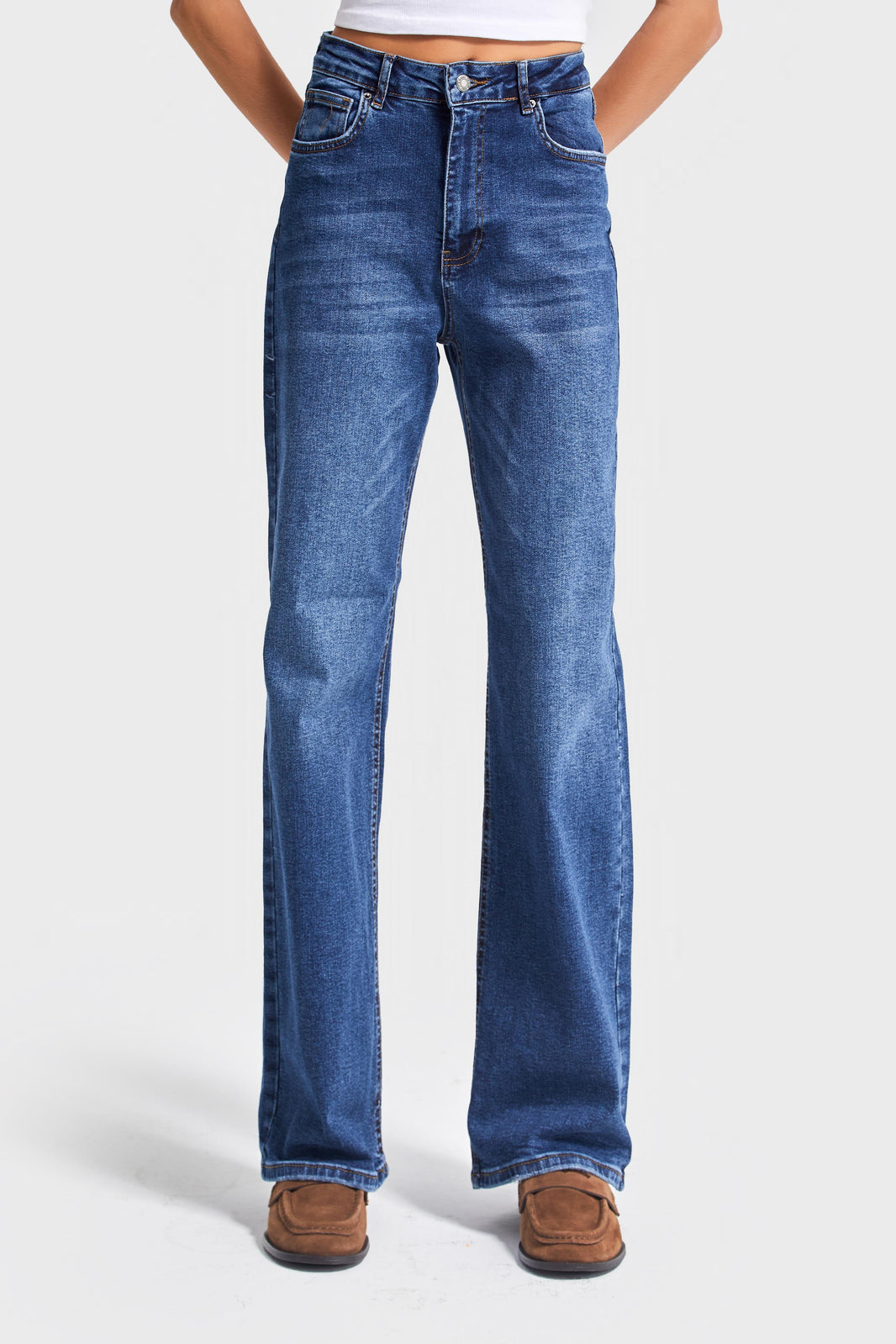 STRAIGHT MID RISE JEANS - ROYAL BLUE