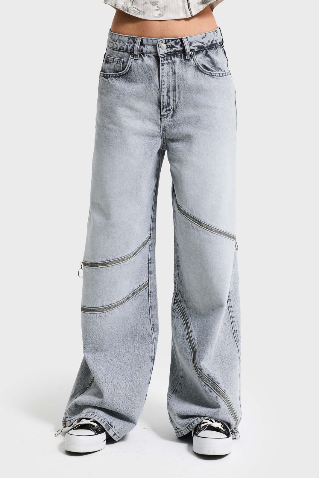 BAGGY HIGH RISE JEANS - LIGHT GRAY