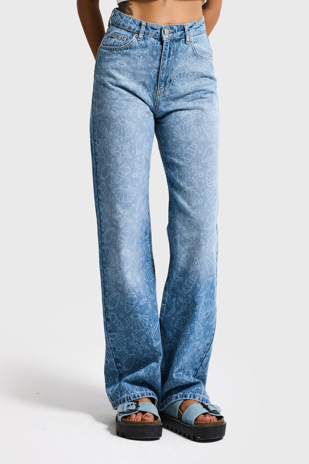 PRINTED STRAIGHT HIGH RISE JEANS