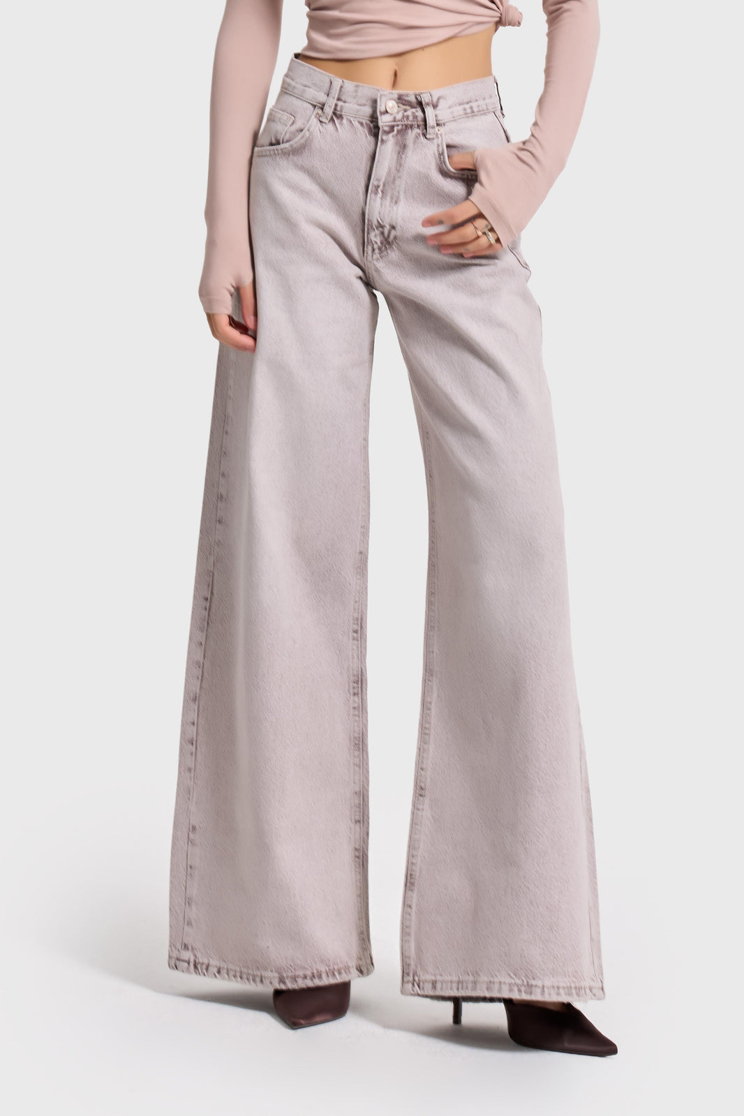 ELENA PALAZZO MID RISE JEANS - TAUPE