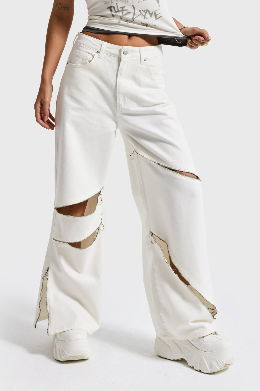 BAGGY HIGH RISE JEANS - SNOW