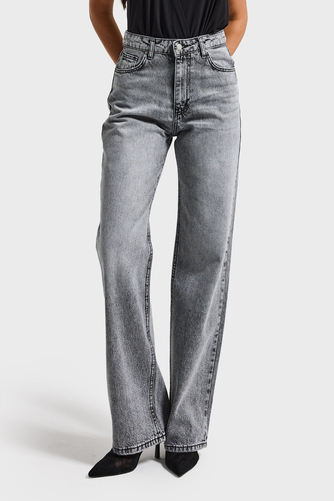 EMMA STRAIGHT MID RISE JEANS - Steel