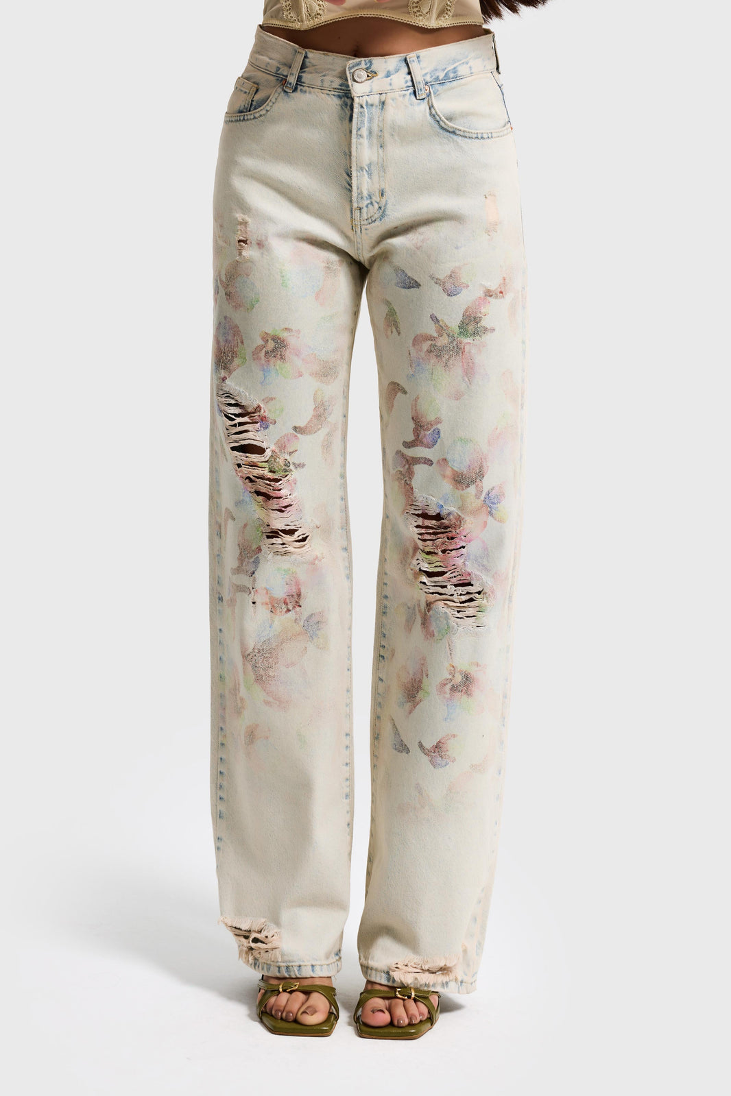PRINTED LOOSE MID RISE JEANS