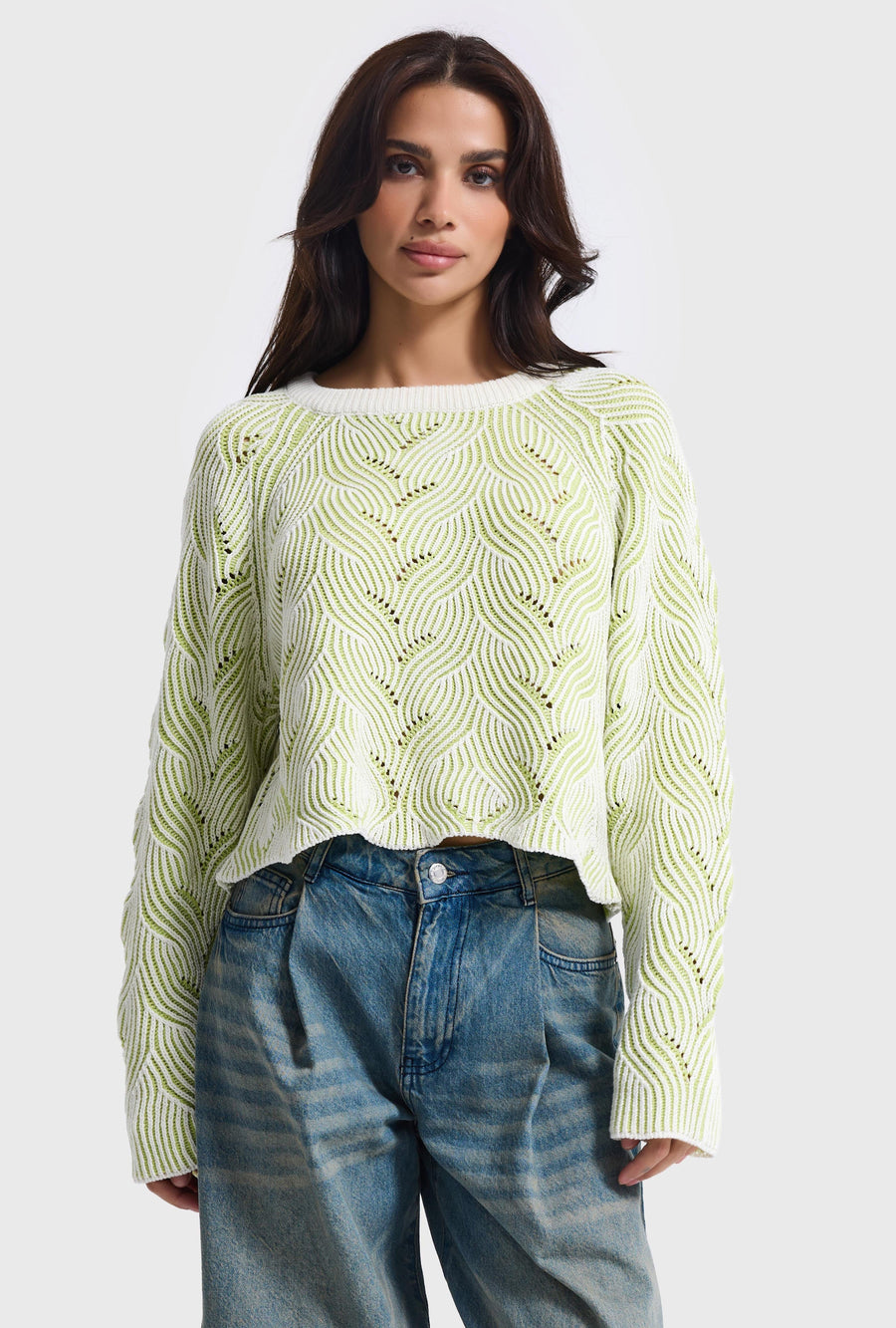 TWO TONE KNIT JUMPER - OLIVE