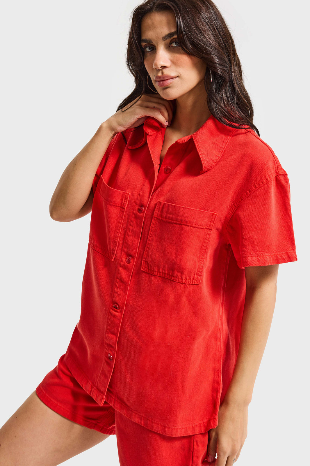 DENIM SHIRT - CRIMSON