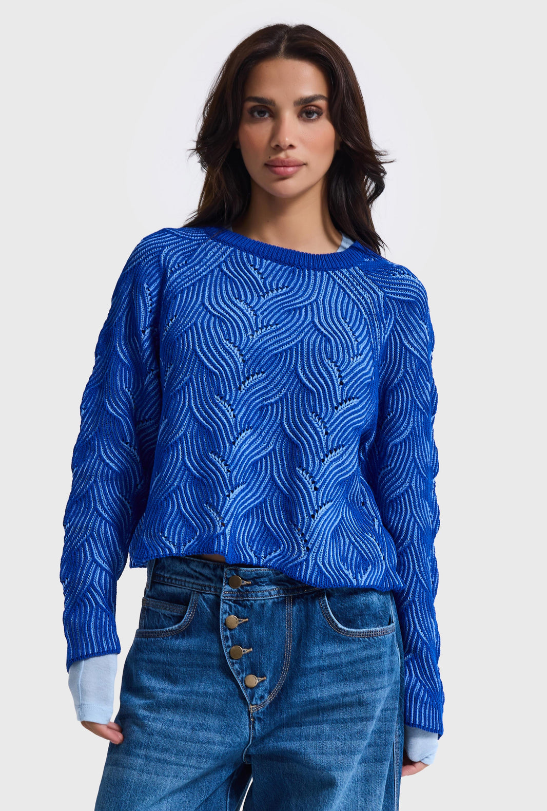 TWO TONE KNIT JUMPER - AZURE