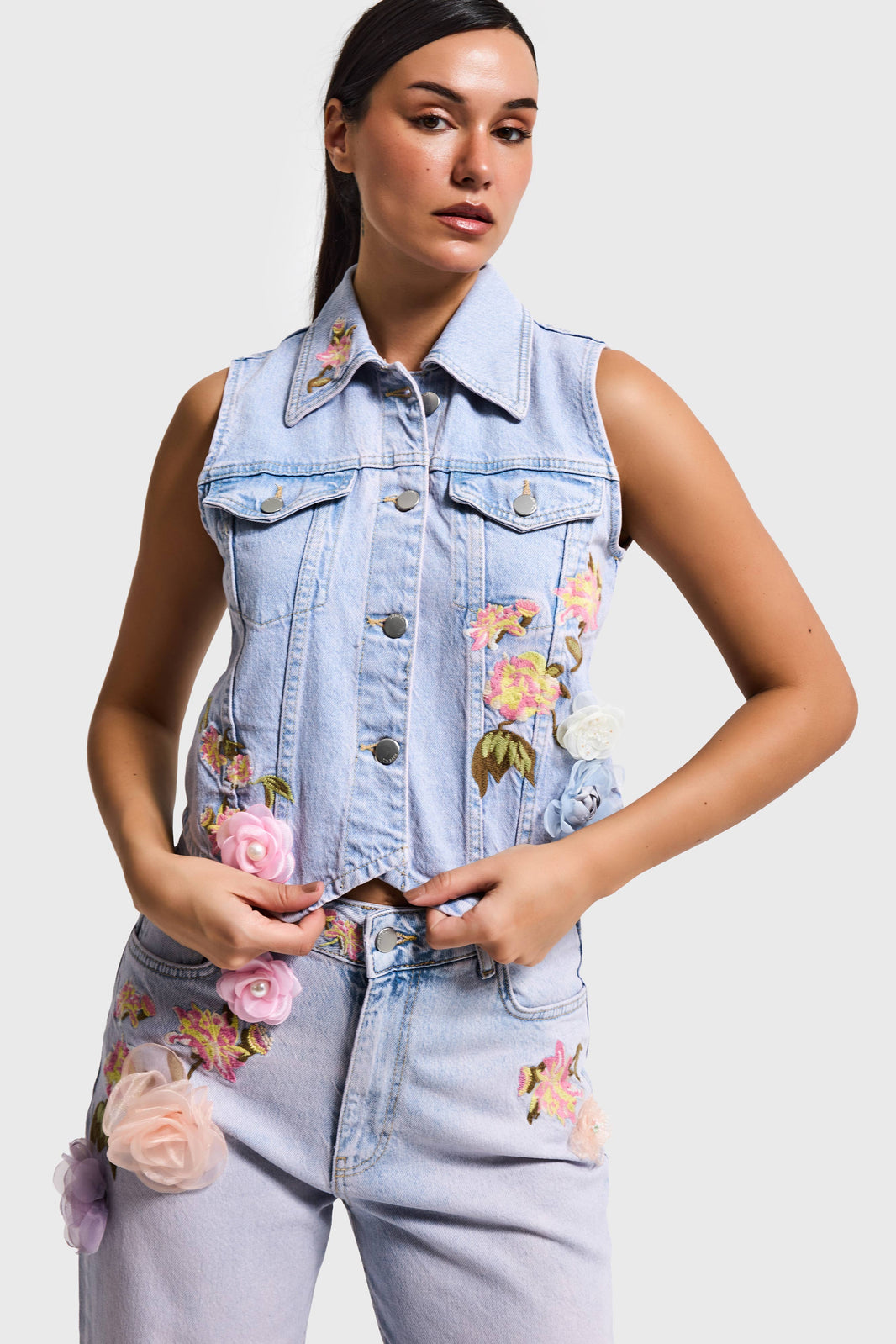 FLORAL DENIM WAISTCOAT