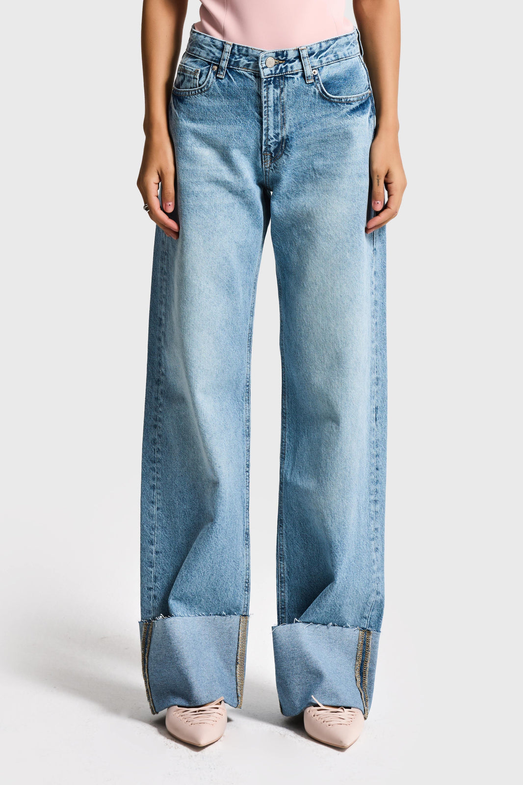 STRAIGHT MID RISE JEANS - Aqua