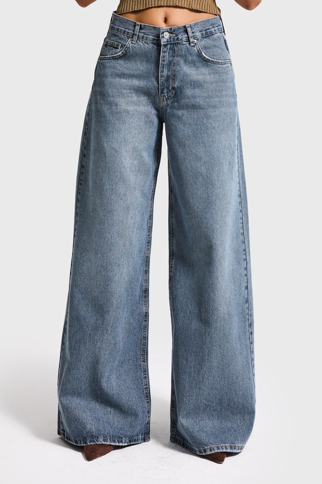 ELENA PALAZZO MID RISE JEANS - CORNFLOWER