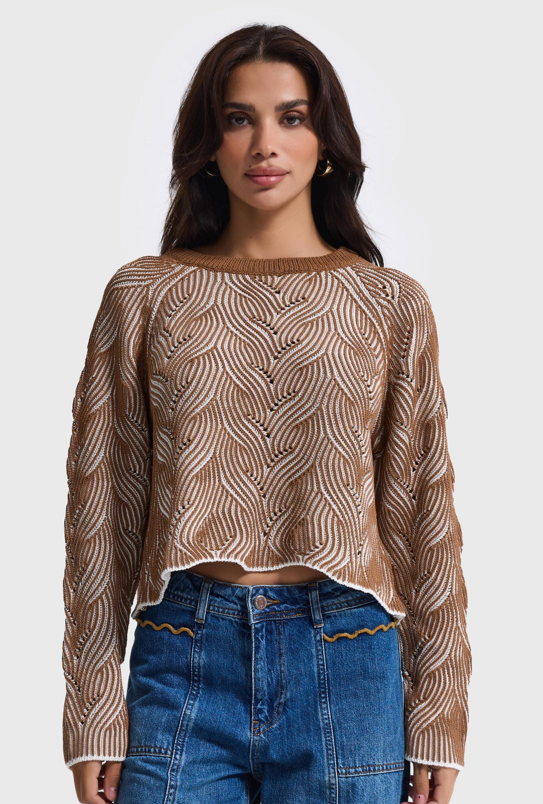 TWO TONE KNIT JUMPER - CHESTNUT