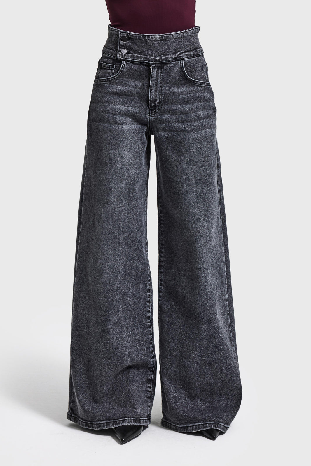 Palazzo Mid Rise Jeans - Stone