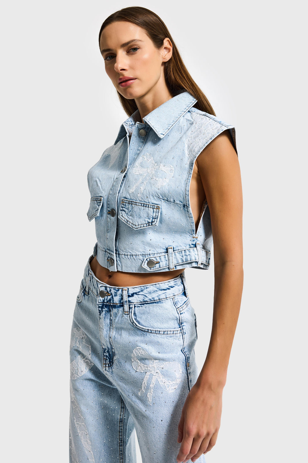 RHINESTONE DENIM WAISTCOAT