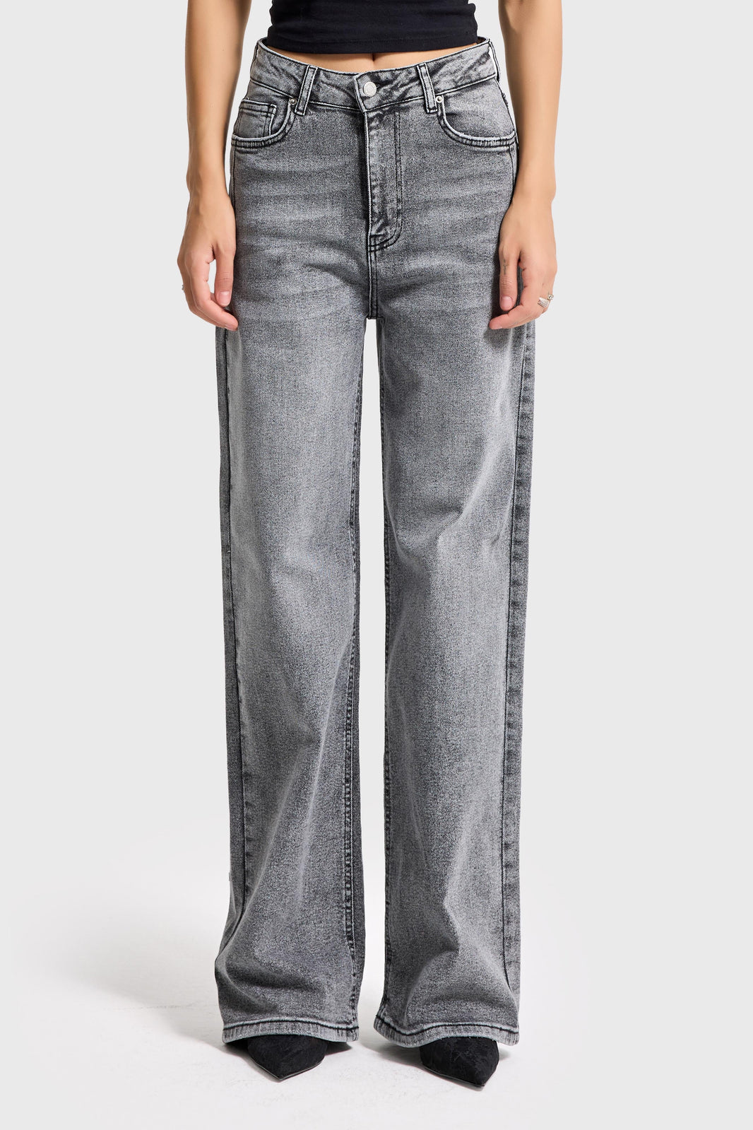 WIDE HIGH RISE JEANS - GRAY