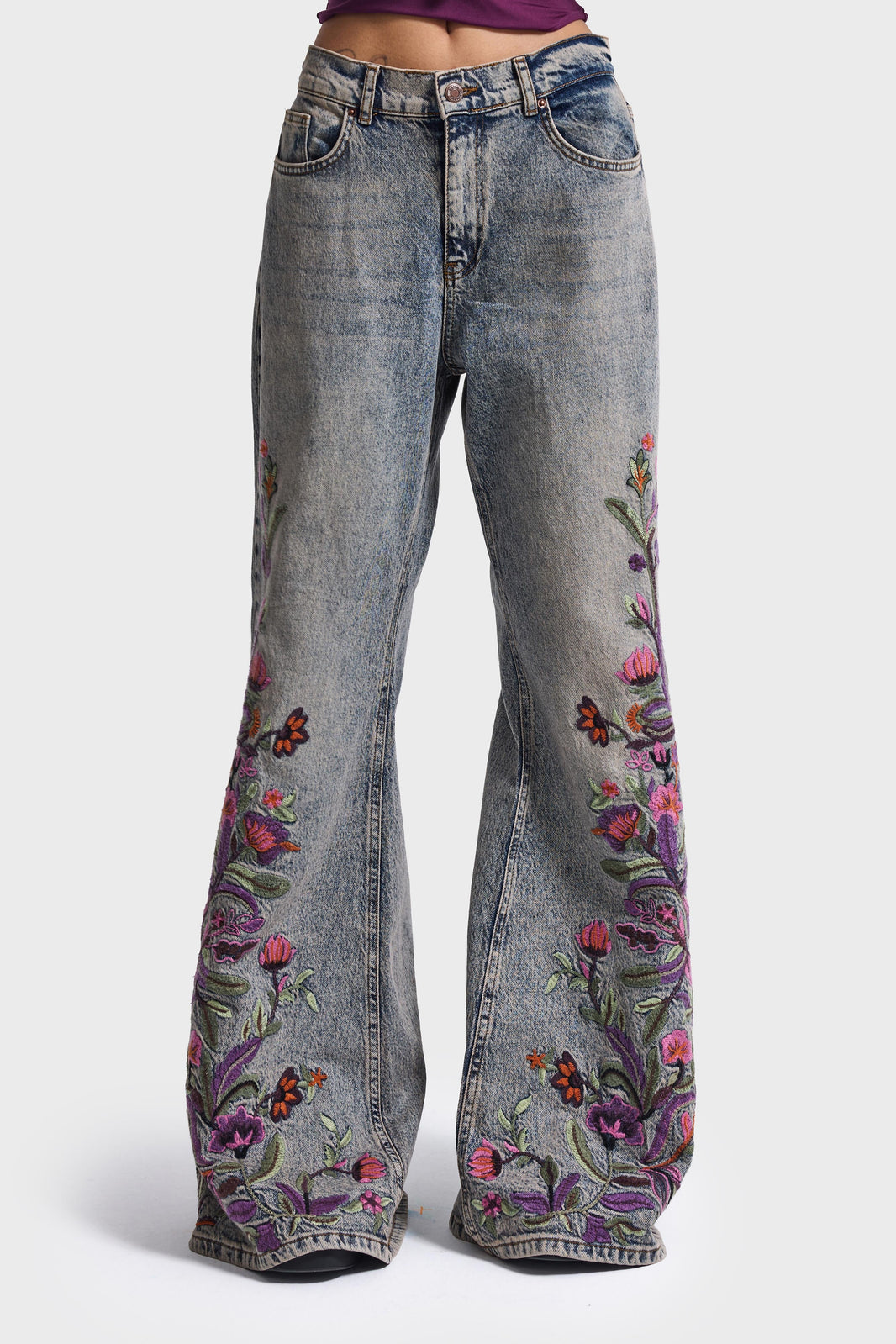ELASTICATED FLARE MID RISE JEANS