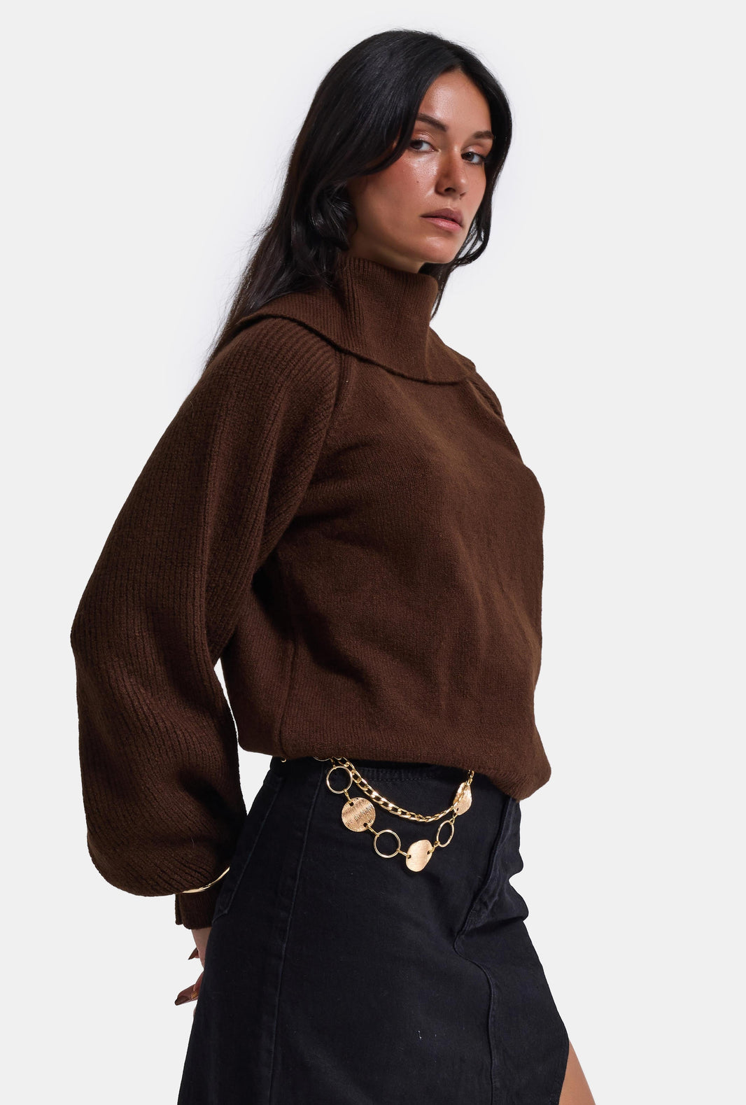 ROLL NECK JUMPER - CHOCOLATE