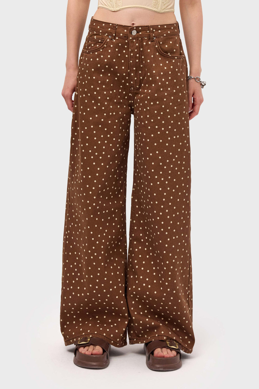 POLKA BAGGY LOW RISE JEANS - CHOCOLATE