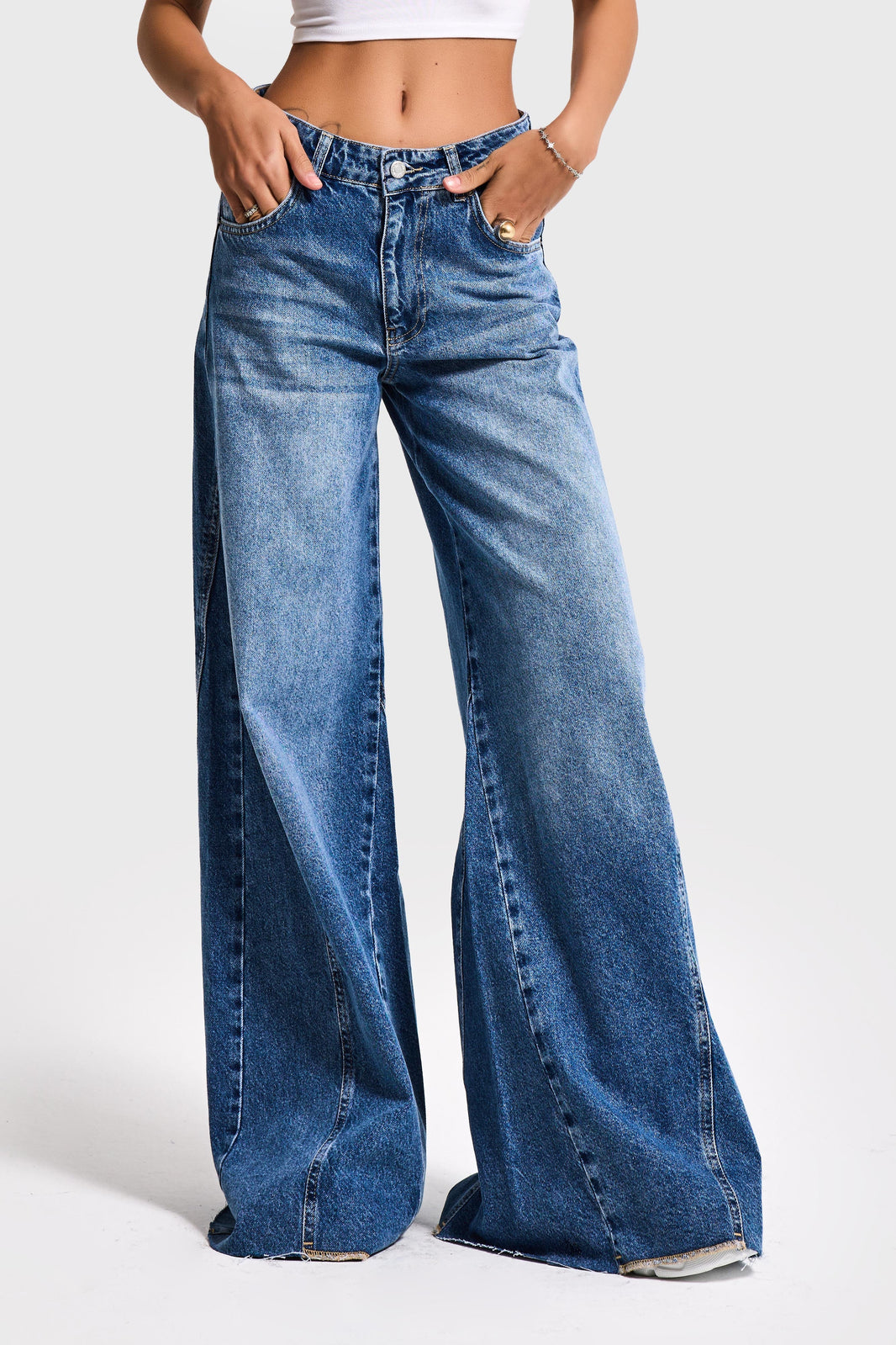 PALAZZO MID RISE JEANS - COBALT