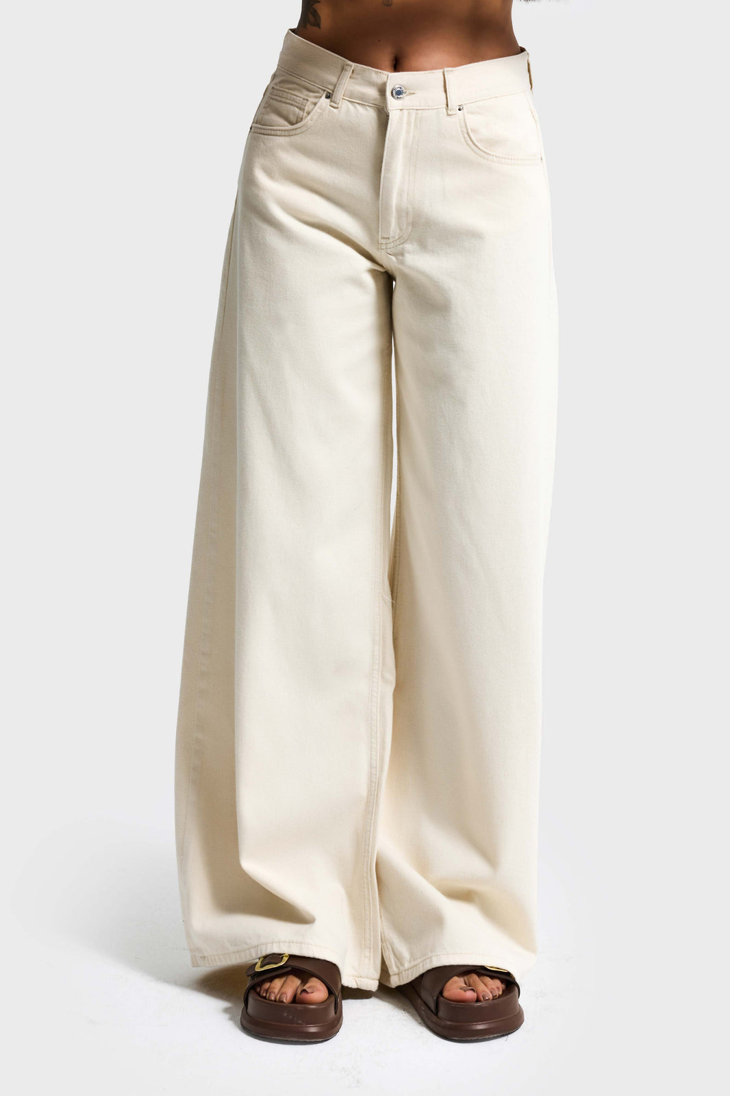 ELENA PALAZZO MID RISE JEANS  - IVORY