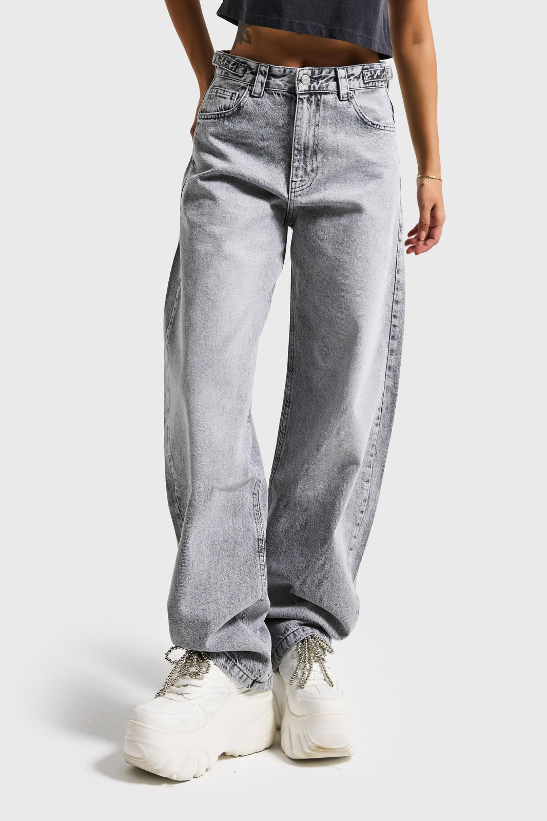 Skater Mid Rise Jeans - Light Gray