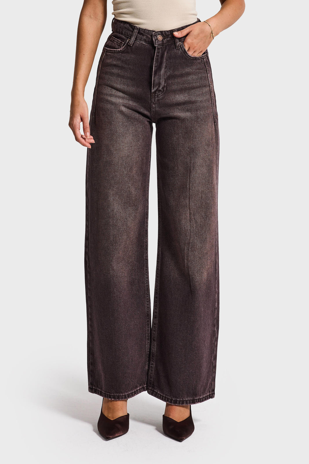 Olea WIDE HIGH RISE JEANS - COFFEE