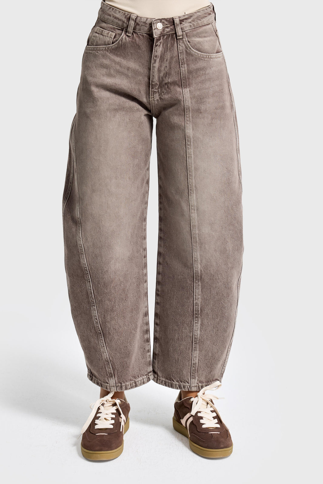 BARREL BALLOON MID RISE JEANS - CHESTNUT